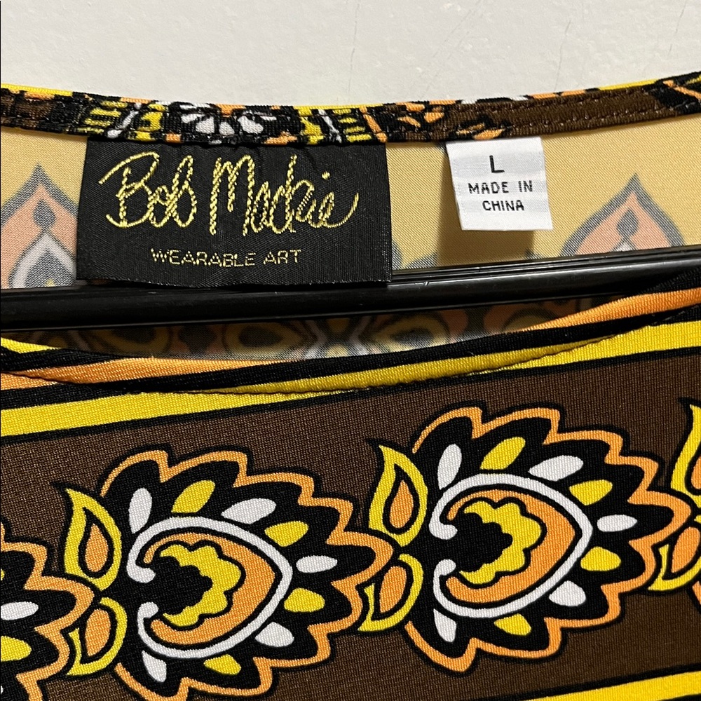 Bob Mackie Yellow and Brown Paisley 3/4 Sleeve Top Art to Wear size Large - Picture 2 of 3